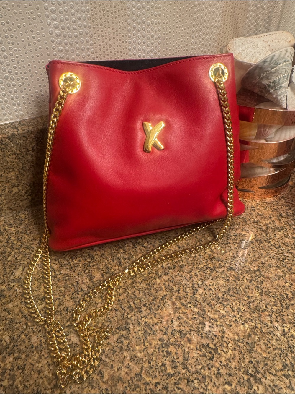 Paloma Picasso Red  Leather Evening‎ Chain-Handle Shoulder Bag